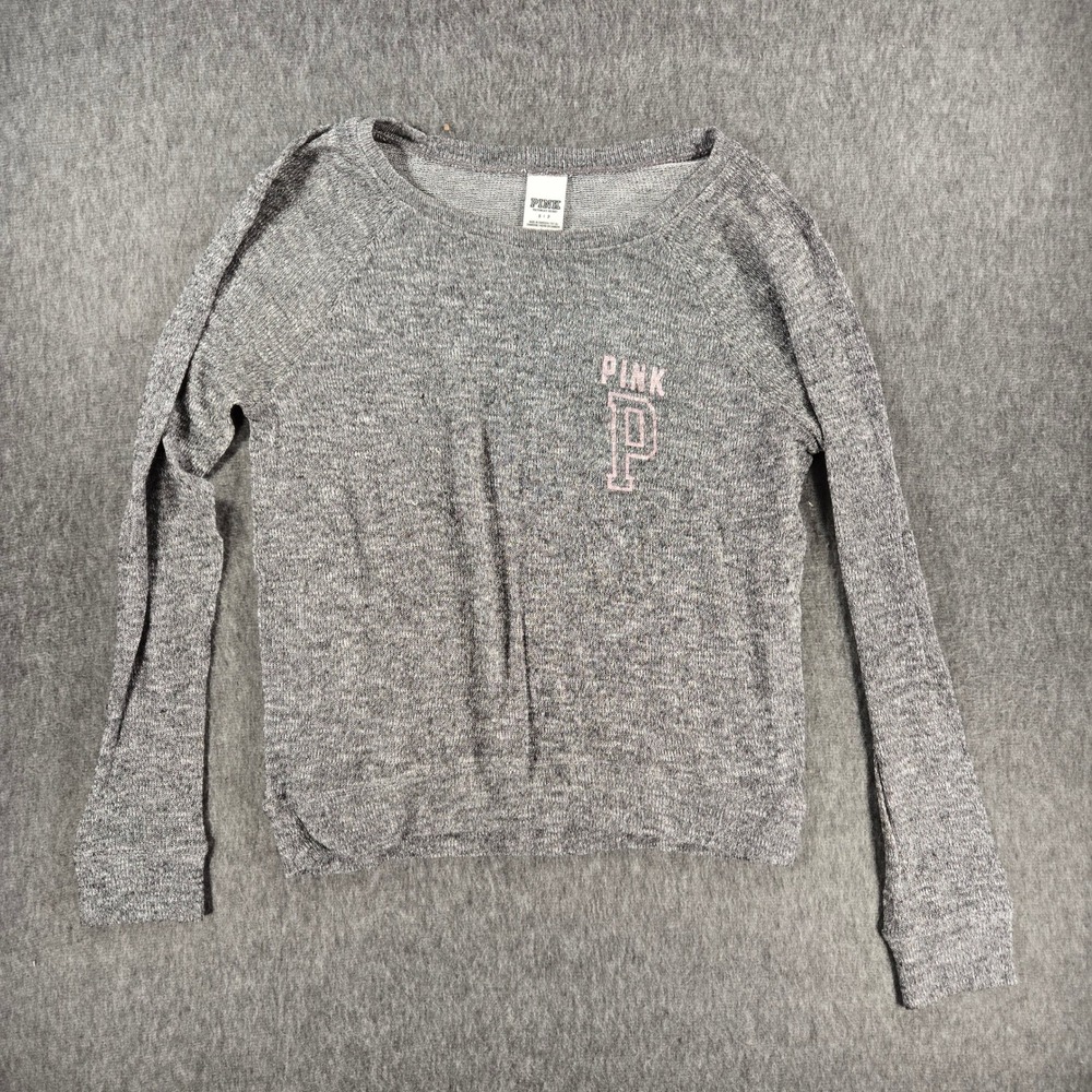 Pink Victoria's‎ Secret Pullover Top Womens Small Gray Long Sleeve Logo Knit